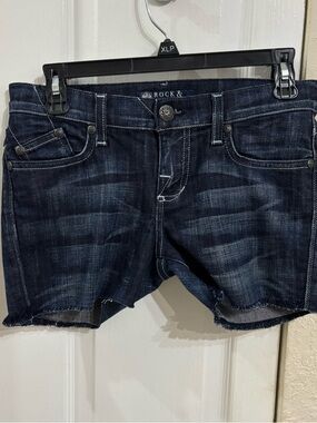 Rock & Republic Crystal Embellished Denim Cutoff Shorts - Dark Wash - Size 26